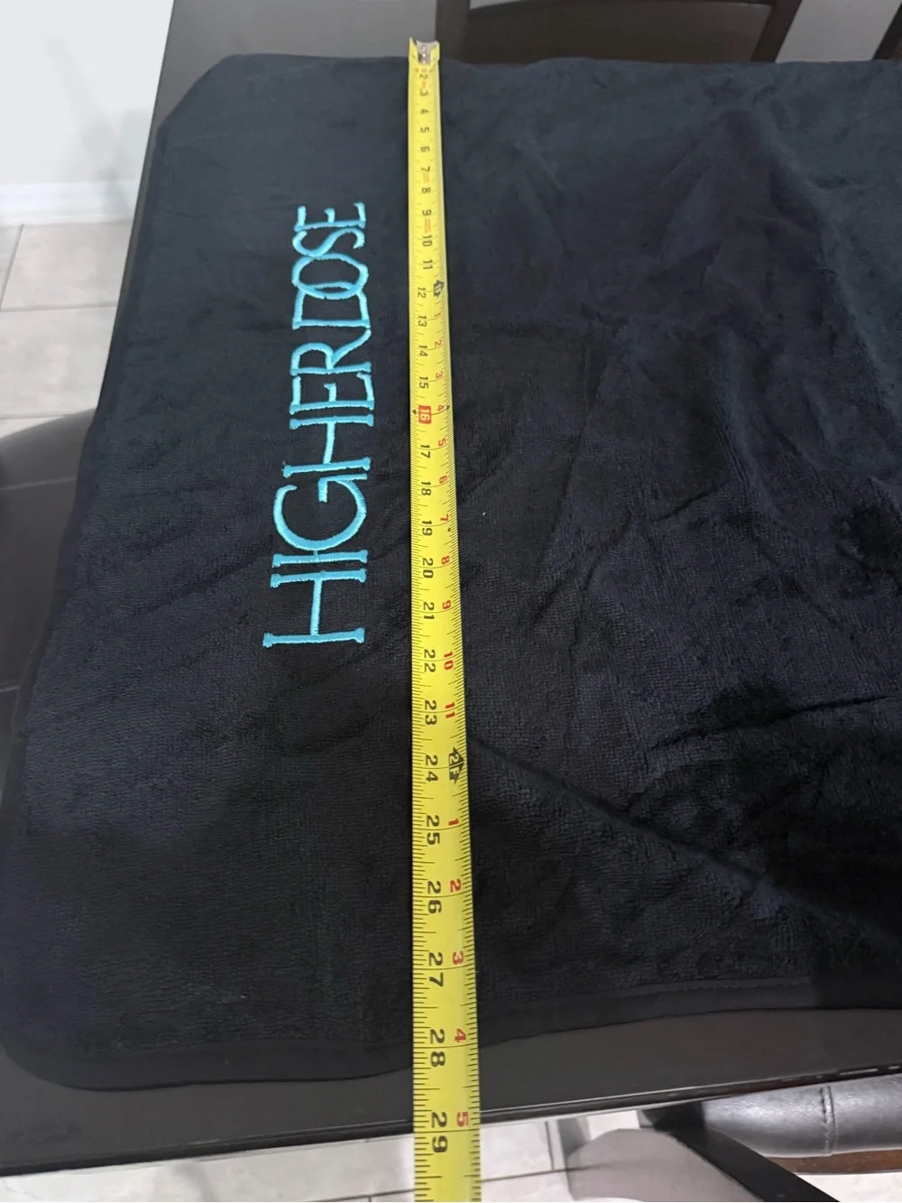 HIGHER DOSE Embroidered Black Bath Towel with Teal Logo